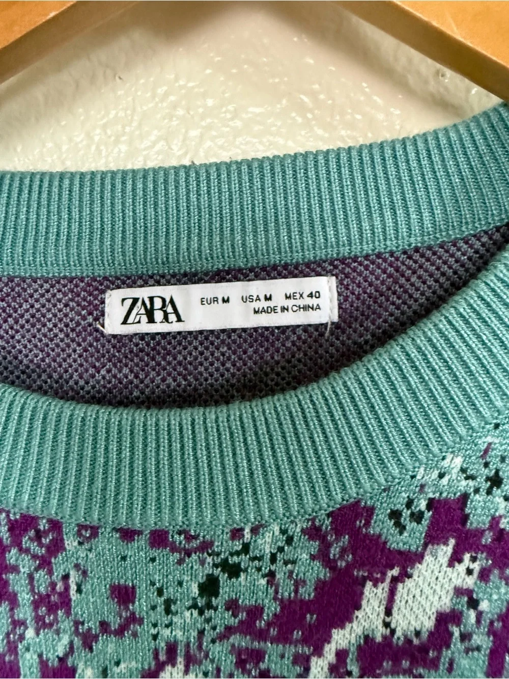 Zara Aqua & Purple Marbled Crewneck Sweater Size M